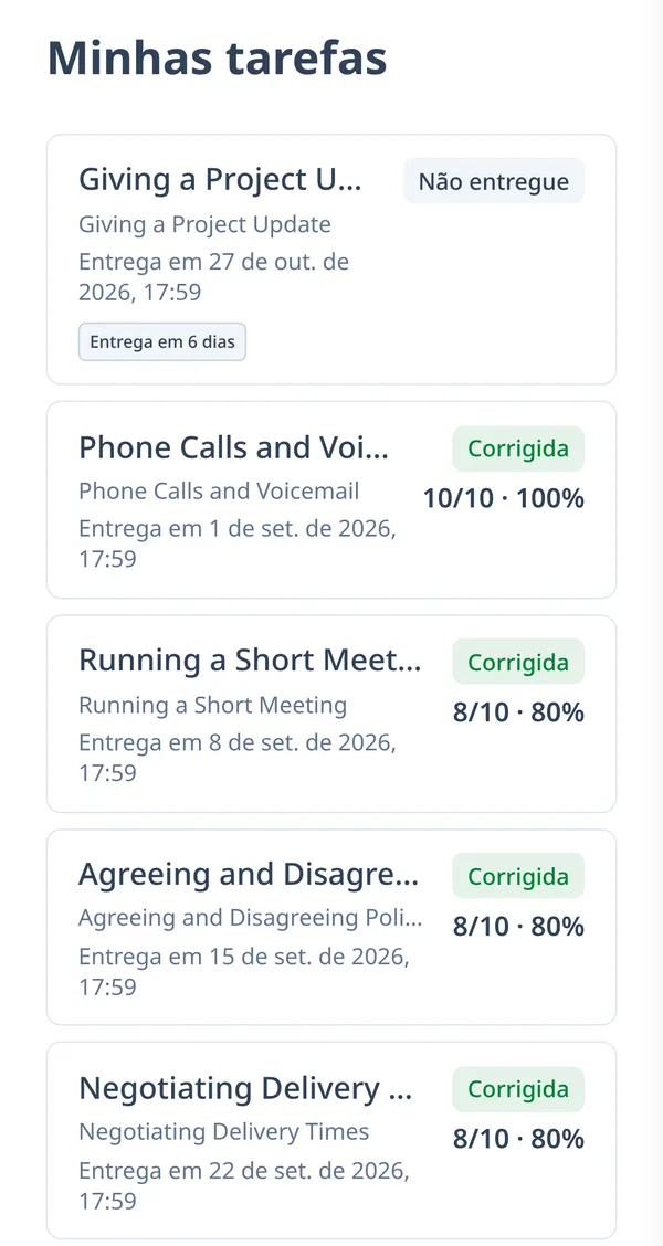 A lista de tarefas de um aluno no celular